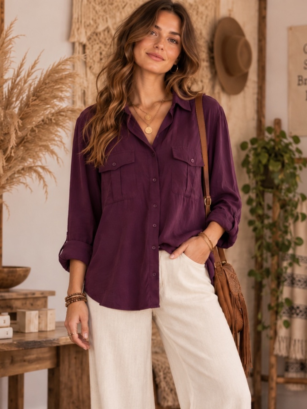 Chico’s Purple Boho Modal Button Shirt